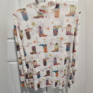 Avery Star and Boot Print Top Semi Sheer Mesh Top